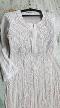 Powder peach ombre premium georgette chikankari kurta by LVW Fashions, handmade Lucknow chikankari with intricate embroidery.