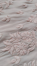 Powder peach ombre premium georgette Chikankari kurta by LVW Fashions, handmade Lucknow chikankari design, short-sleeve attire.
