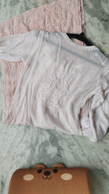 Powder peach ombre georgette kurta with intricate handmade Lucknow chikankari embroidery by LVW Fashions.