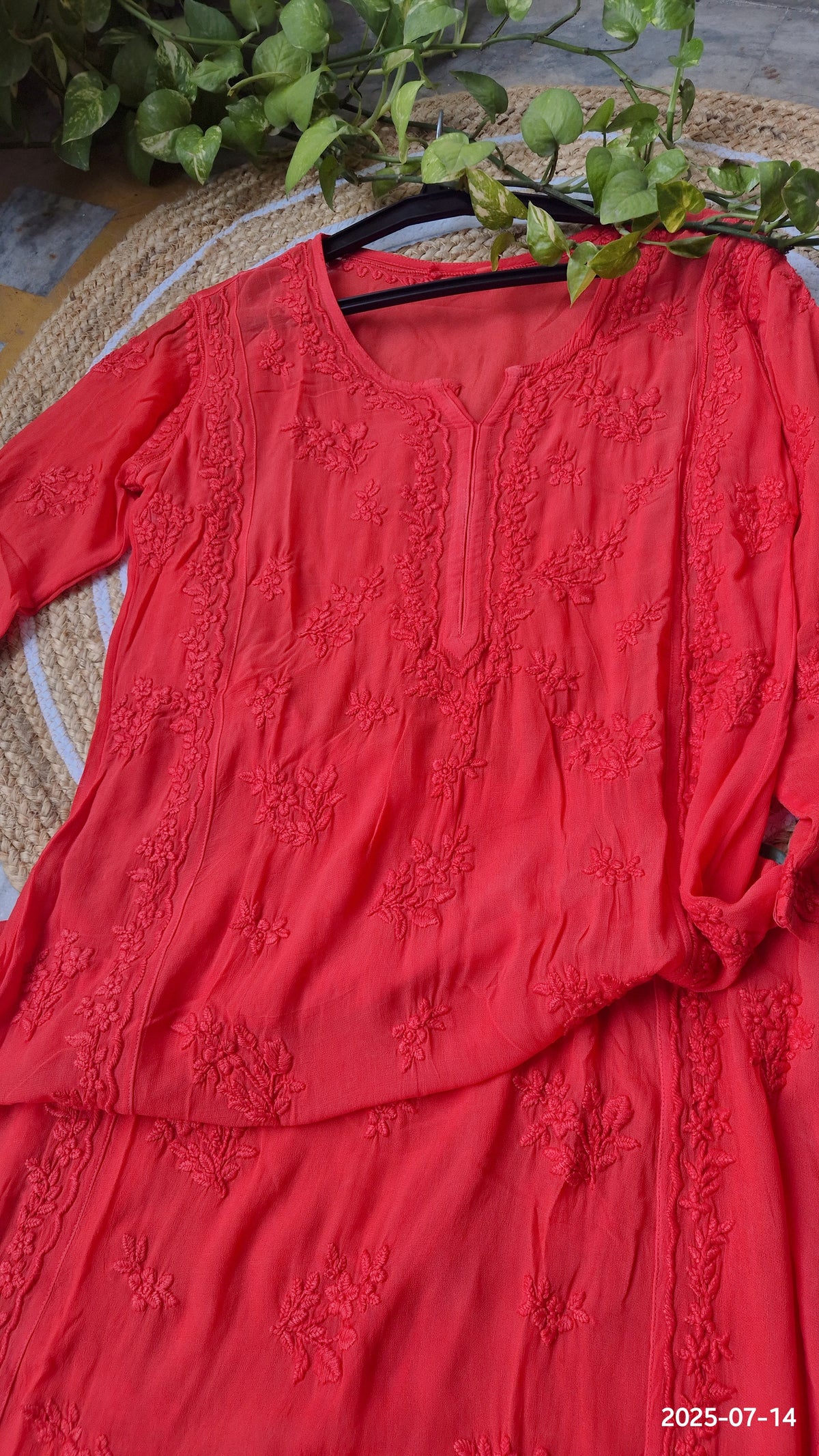 Premium Georgette Chikankari Long A-line Straight Kurti by LVW Fashions, featuring intricate Lucknow Chikankari embroidery.