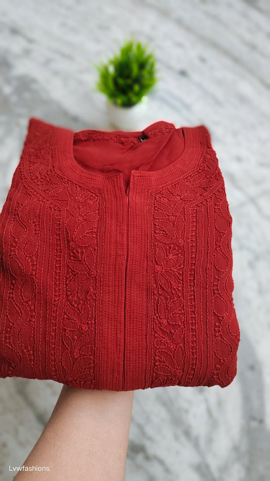 Premium Georgette Deep Red Plazzos Set