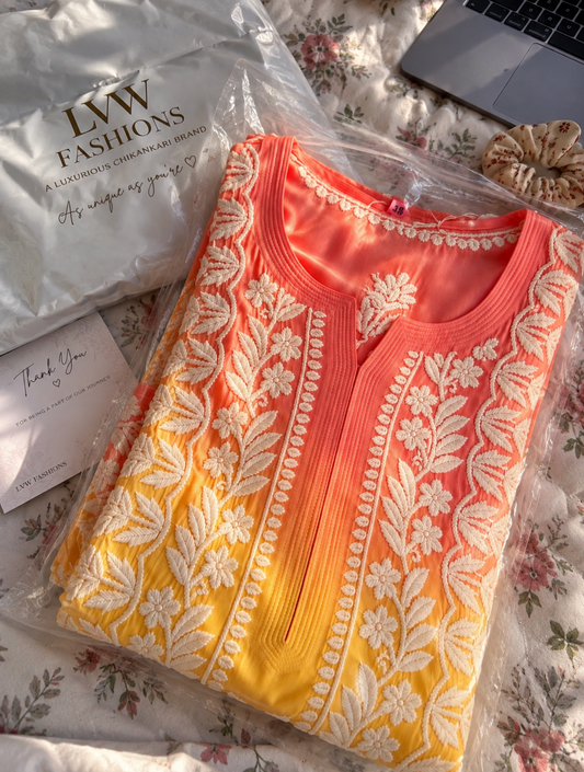Premium Georgette luxurious Chikankari Long Kurta Heavy Embroidery with Light weight