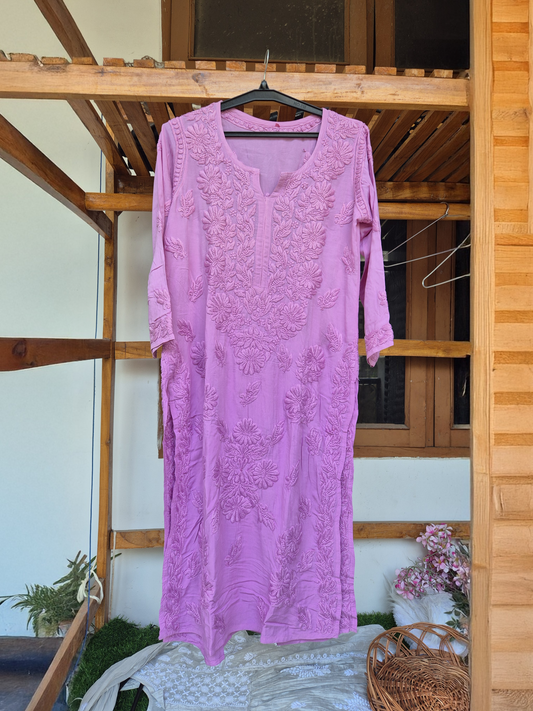 Premium ombre silk modal Chikankari kurta by LVW Fashions, handcrafted in Lucknow with intricate embroidery.
