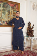 Handmade LVW Fashions long georgette Chikankari kurta with intricate Kamdani details and luxurious craftsmanship from Lucknow.