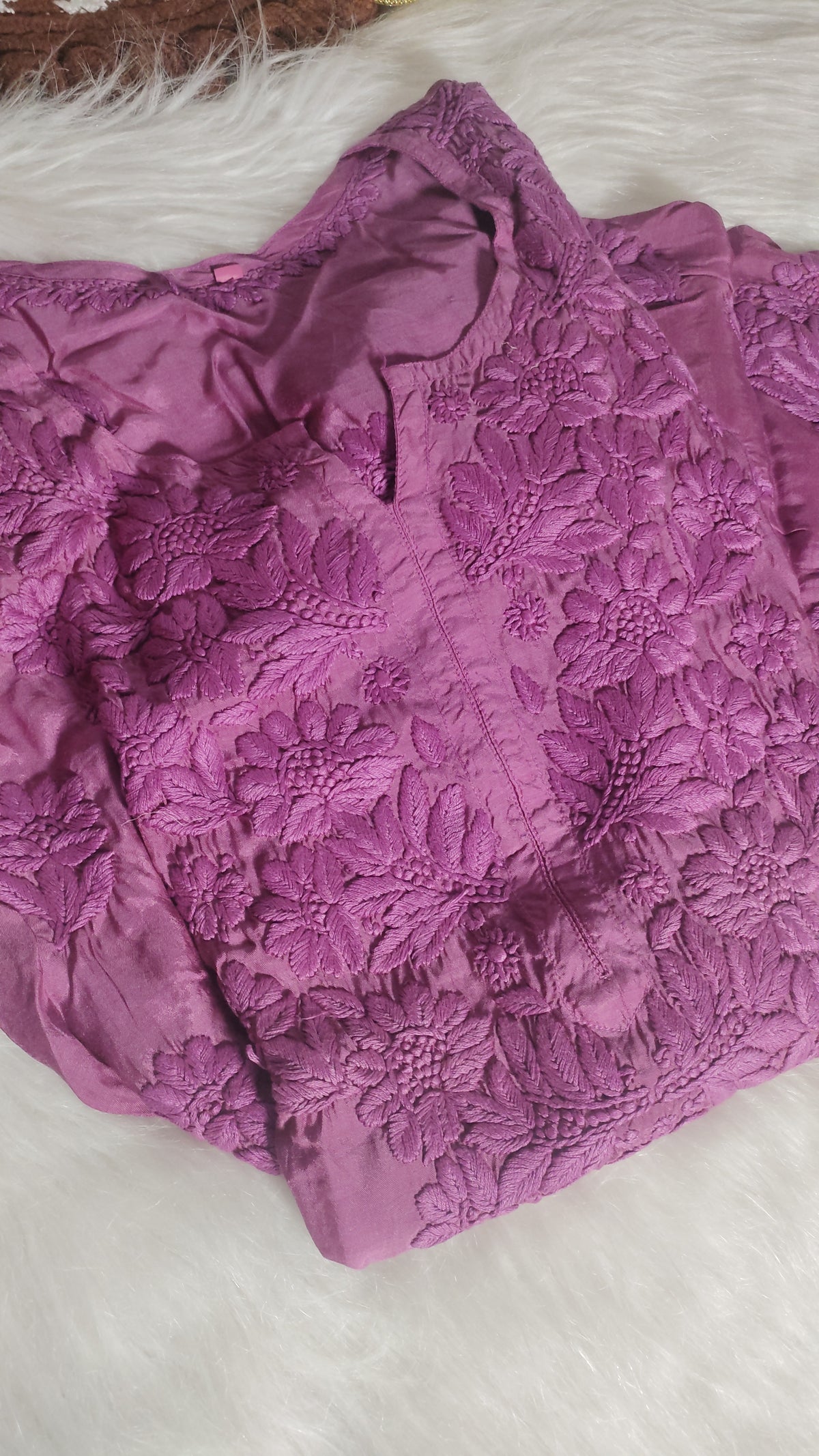 Premium silk Chikankari Kurti for women by LVW Fashions, handcrafted Lucknow Chikankari with intricate embroidery.