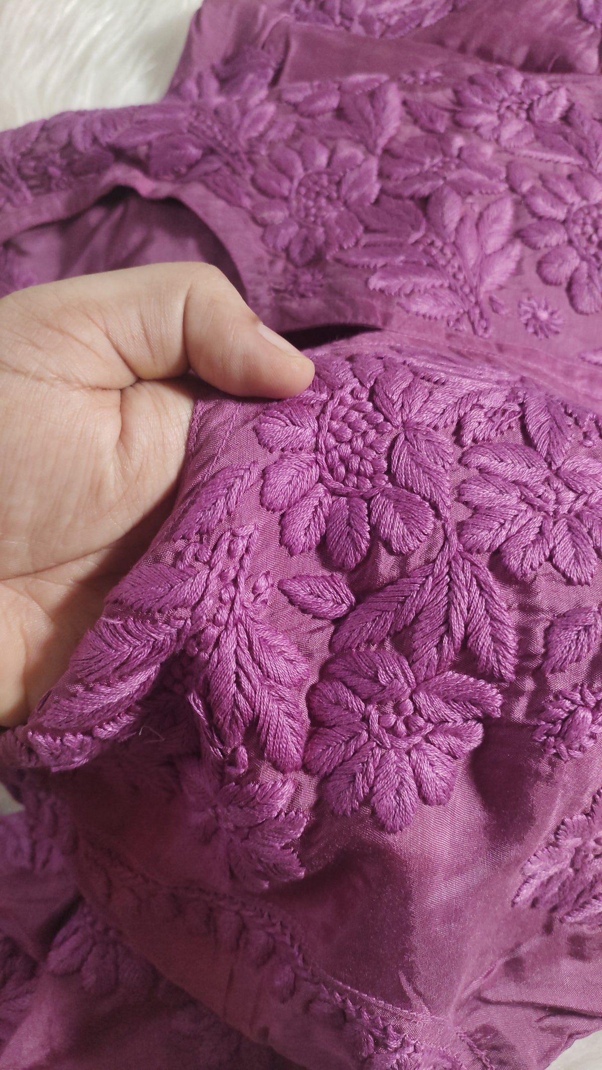 Premium silk Chikankari Kurti for women by LVW Fashions, featuring intricate handmade Lucknow Chikankari embroidery.