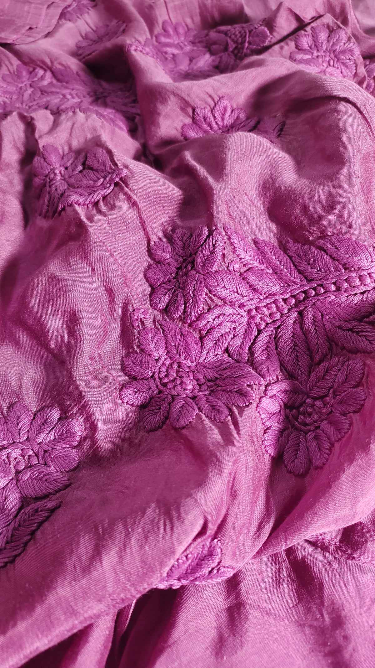Premium silk Chikankari Kurti for women by LVW Fashions, showcasing intricate handmade Lucknow Chikankari embroidery.