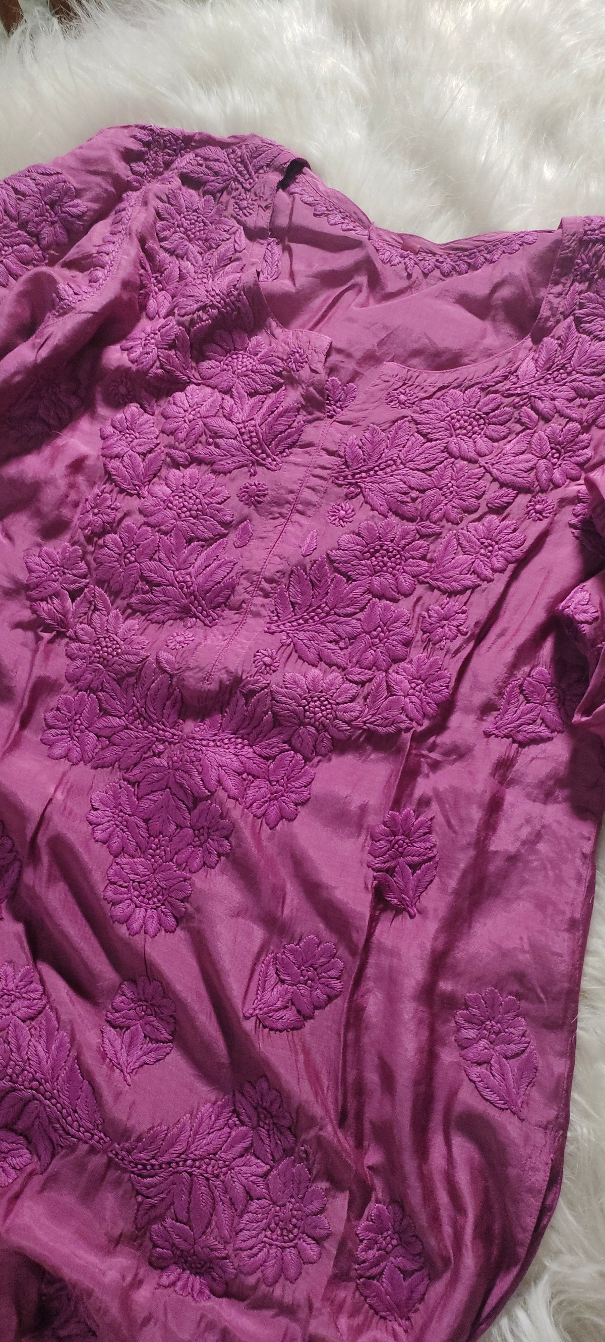 Premium silk Chikankari Kurti for women by LVW Fashions, handmade Lucknow Chikankari silk kurta in XXS size.