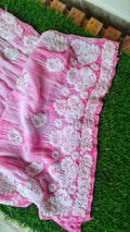Hot pink silk Tye & Dye Chikankari Kurta by LVW Fashions, handmade Lucknow chikankari, with intricate embroidery and vibrant design.