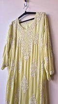 Luxurious pure silk handmade Aline Kurta by LVW Fashions featuring intricate Lucknow Chikankari embroidery.