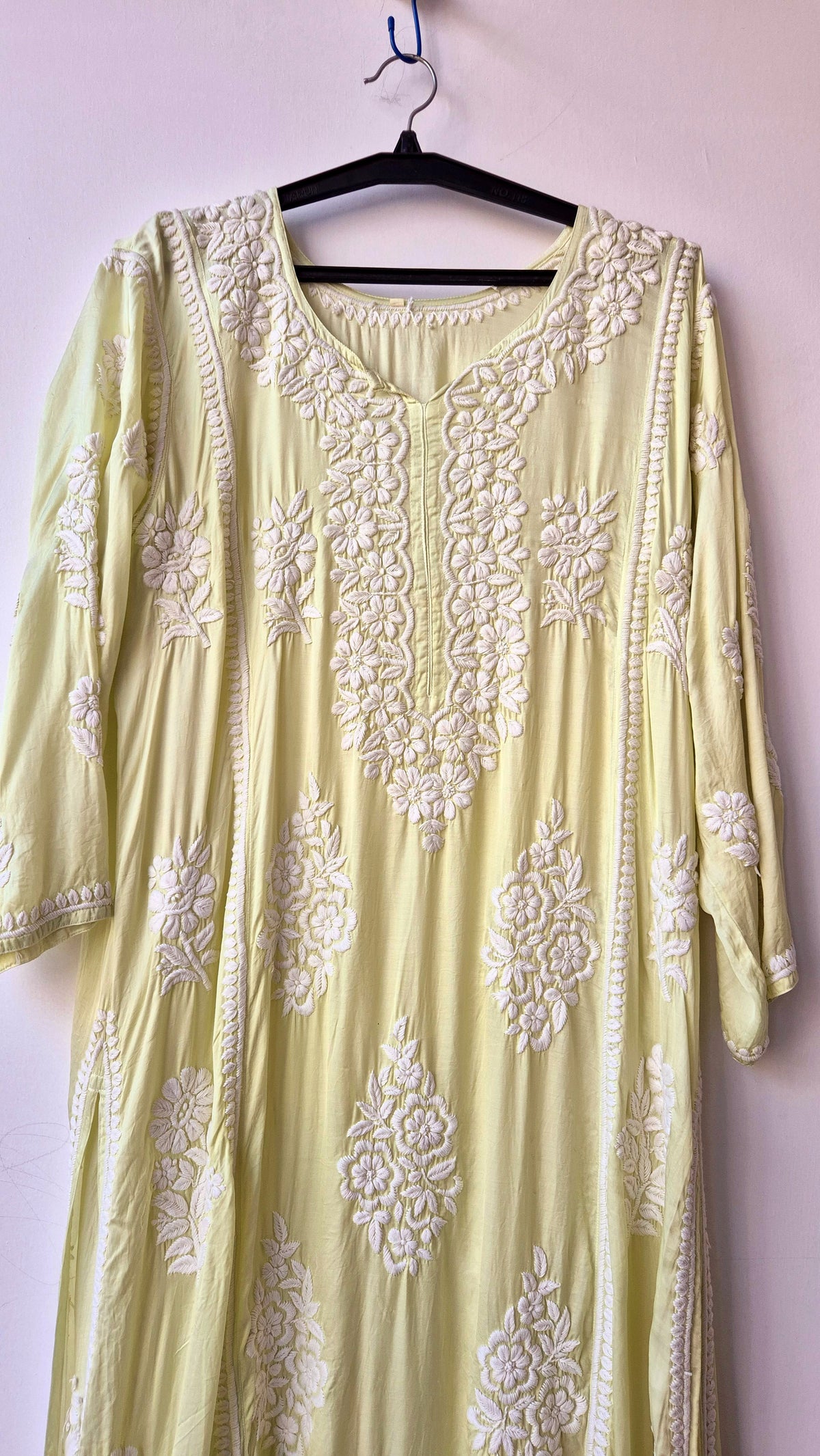 Luxury pure silk handmade Aline Kurta by LVW Fashions with intricate Lucknow Chikankari embroidery, perfect for elegant traditional wear.