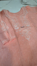 Premium soft Lenin Kurta by LVW Fashions, handcrafted Lucknow Chikankari kurta in pure fabric, showcasing intricate embroidery.