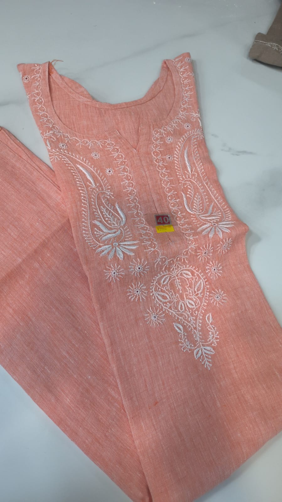 Premium soft Lenin Kurta by LVW Fashions featuring handmade Lucknow Chikankari, pure craftsmanship, lightweight and elegant.