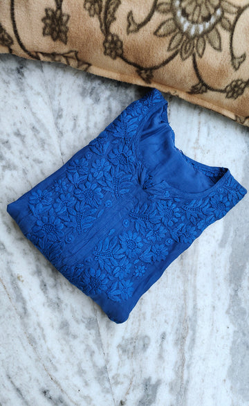 Premium soft modal cotton Chikankari long kurta by LVW Fashions, featuring intricate handmade Lucknow embroidery.