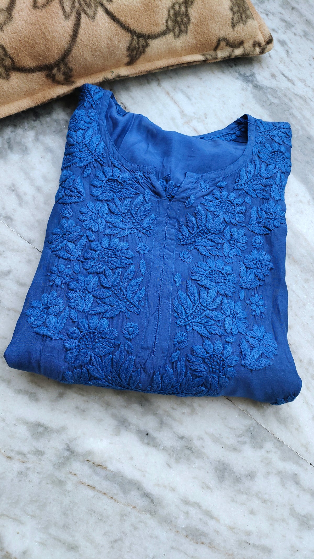 Premium soft modal cotton Chikankari long kurta by LVW Fashions, handmade Lucknow Chikankari with intricate embroidery.
