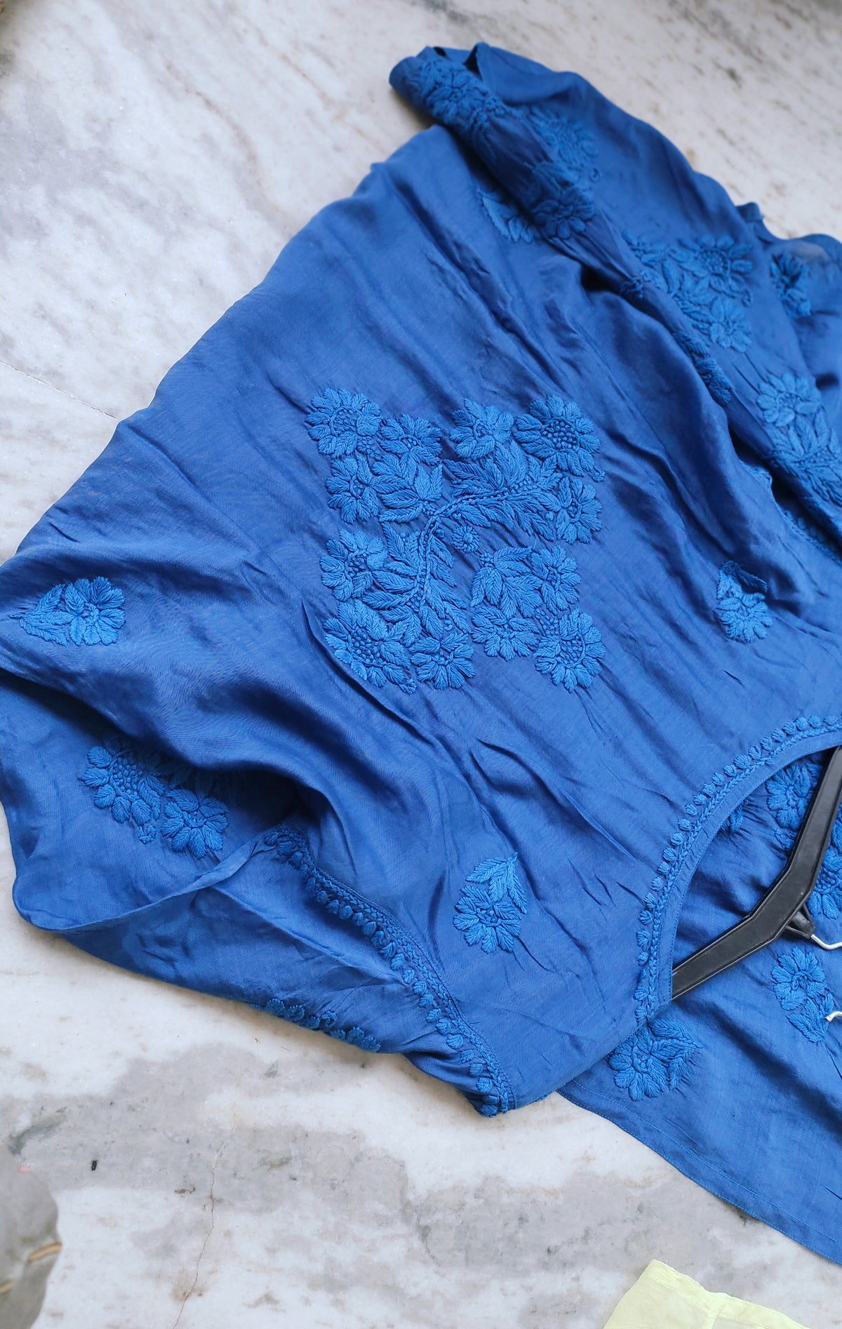 Premium soft modal cotton Chikankari long kurta by LVW Fashions, handmade in Lucknow with intricate Chikankari embroidery.