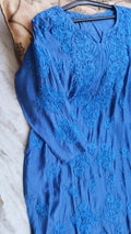 Premium soft modal cotton Chikankari long kurta by LVW Fashions, handmade Lucknow Chikankari with intricate embroidery.