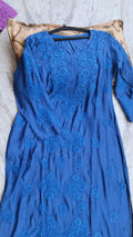 Premium soft modal cotton Chikankari long kurta by LVW Fashions, handcrafted Lucknow Chikankari with intricate embroidery.
