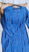 Premium soft modal cotton Chikankari long kurta by LVW Fashions, handmade Lucknow Chikankari in a lightweight, elegant design.