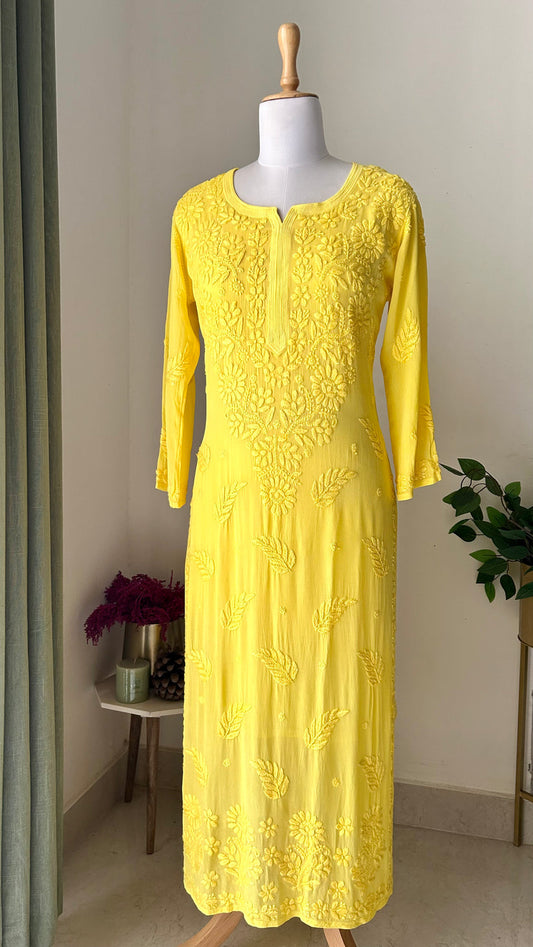 Premium soft modal handcrafted long kurta with intricate Lucknow chikankari embroidery by LVW Fashions, stylish and lightweight.