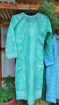 Premium Voil cotton Chikankari long kurta by LVW Fashions with intricate back daman embroidery, handmade Lucknow Chikankari design.