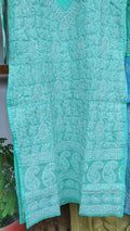 Premium voil cotton Chikankari long kurta with back daman embroidery by LVW Fashions, handmade Lucknow Chikankari, XS size.