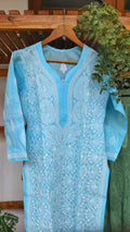 Premium Voil Cotton Chikankari long Kurti with back border embroidery from LVW Fashions, featuring intricate handmade Lucknow Chikankari.