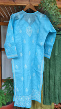 Premium LVW Fashions Voil Cotton Chikankari Long Kurti with intricate back border embroidery, handmade Lucknow Chikankari style.