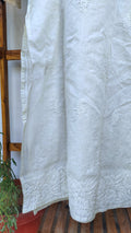 Ivory premium voil cotton long kurta with intricate Lucknow chikankari embroidery by LVW Fashions, handmade traditional Indian attire.