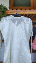 Ivory long kurta made of premium voil cotton with intricate Lucknow chikankari embroidery by LVW Fashions.
