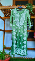 Pure handcrafted silk long kurta with intricate Lucknow chikankari embroidery by LVW Fashions, luxurious and elegant.