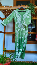 Pure handcrafted silk long kurta with intricate Lucknow chikankari embroidery by LVW Fashions, luxurious and elegant traditional attire.