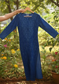 Purple handcrafted Georgette Chikankari Kurti set for women with heavy embroidery, handmade by LVW Fashions, inspired by Lucknow Chikankari.