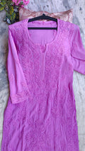 Purpureus premium soft modal Chikankari long kurta by LVW Fashions, handmade Lucknow Chikankari with intricate embroidery.