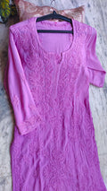 Purpureus premium soft modal Chikankari long kurta by LVW Fashions, handmade Lucknow Chikankari with intricate embroidery.