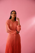 LVW Fashions Qurbat Premium Georgette Chikankari Kurta set with embroidered neck booties, handmade in Lucknow Chikankari style.
