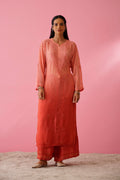 LVW Fashions Qurbat Premium Georgette Chikankari Kurta set with matching neck booties, handcrafted Lucknow chikankari design.