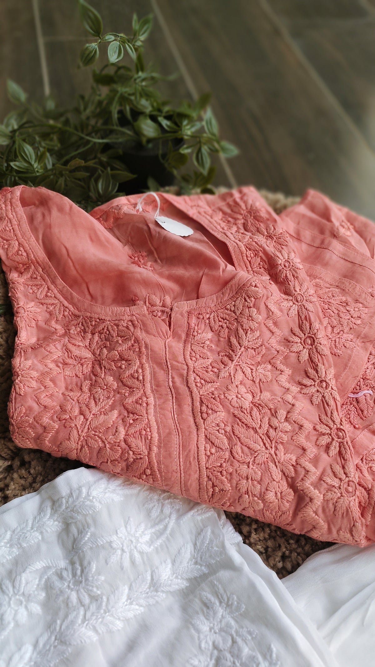 LVW Fashions Rafiha premium silk co-ord set featuring handmade Lucknow chikankari kurta with luxurious, intricate embroidery.