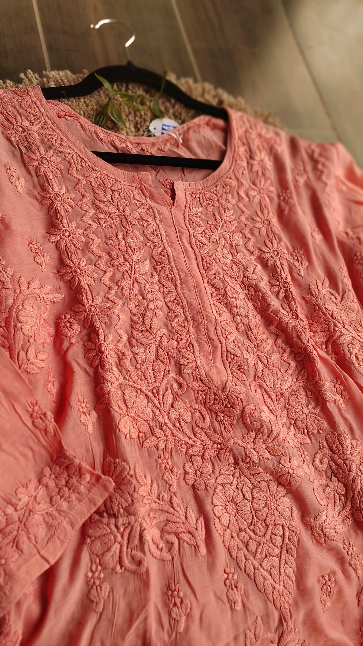 Handmade Chikankari Kurta and silk co-ord set by LVW Fashions, featuring luxurious craftsmanship and intricate Lucknow embroidery.