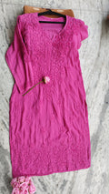 Raspberry pink soft modal Chikankari Kurti by LVW Fashions, handmade Lucknow chikankari, non-transparent, elegant women’s kurta.