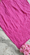 Raspberry pink soft modal Chikankari Kurti by LVW Fashions, handmade Lucknow chikankari, non-transparent, elegant ethnic wear.