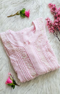 Noori Baby Pink premium georgette Chikankari kurta by LVW Fashions with intricate Cutdana embroidery, ready for dispatch.