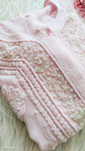Noori Baby Pink premium georgette Chikankari kurta by LVW Fashions with cutdana embroidery, handmade Lucknow chikankari, ready for dispatch.