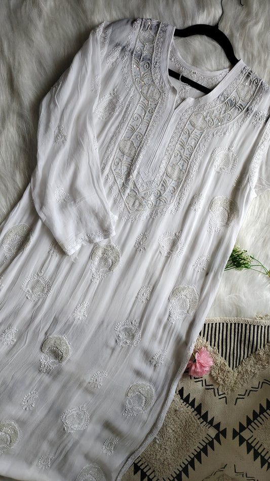 Ready To Dispatch Noori  Premium Georgette Chikankari Kurta Cutdana Embroidery