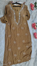 Noori Premium Georgette Chikankari Long Kurta with pearls and cutdana embroidery, handmade by LVW Fashions, ready to dispatch.