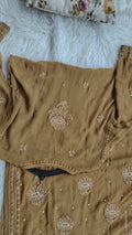 Noori Premium Georgette Chikankari Long Kurta with pearls and cutdana embroidery, handmade by LVW Fashions in Lucknow.