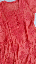 Red Dove Slik Premium Muslin Soft Chikankari Kurta by LVW Fashions, handmade Lucknow Chikankari kurta in XXS size.