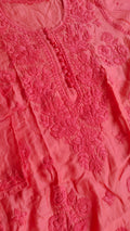 Red Dove Slik Premium Muslin Chikankari Kurta by LVW Fashions, handmade Lucknow soft embroidered kurta, short-sleeve design