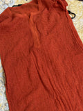 Red full front jaal Chikankari kurta in premium georgette, handmade by LVW Fashions, showcasing intricate Lucknow embroidery.