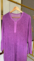 LVW Fashions Resham Series premium georgette long kurti with intricate handmade chikankari embroidery from Lucknow.